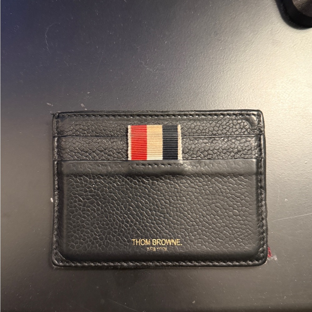 Thom Browne Black Card Holder with Signature Stripe